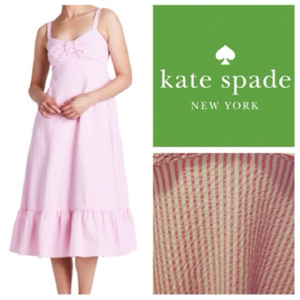 EUC Kate Spade Light Pink Seersucker Dress with Bow Sz S
